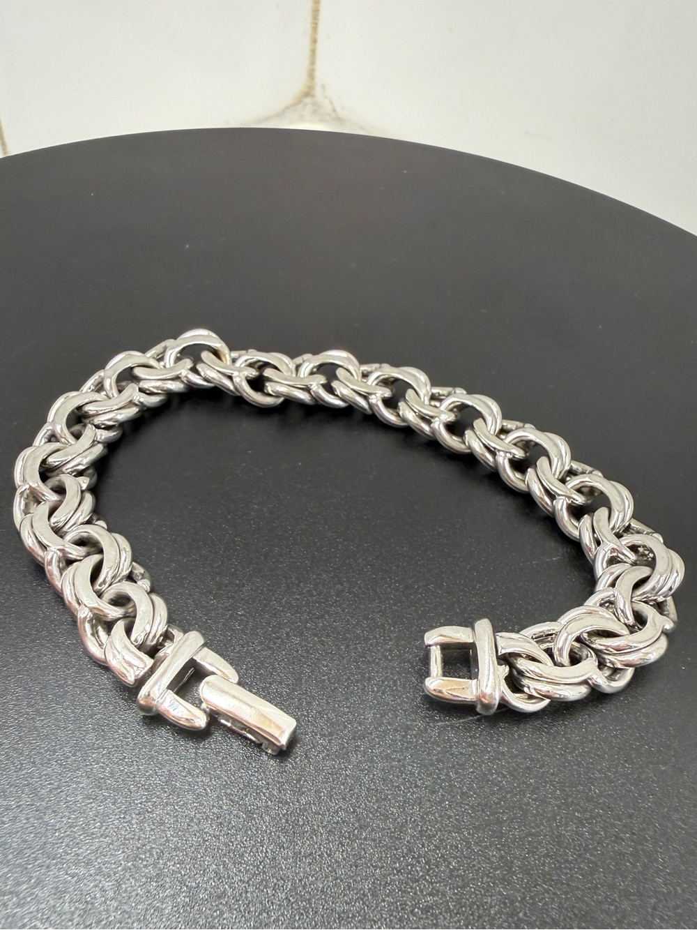 Vintage Monet Silver Tone Chunky Double Link Bracelet 7"